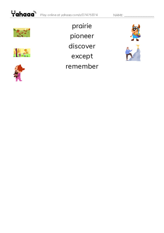 RAZ Vocabulary S: Laura Ingalls Wilder A Pioneers Life PDF three columns match words