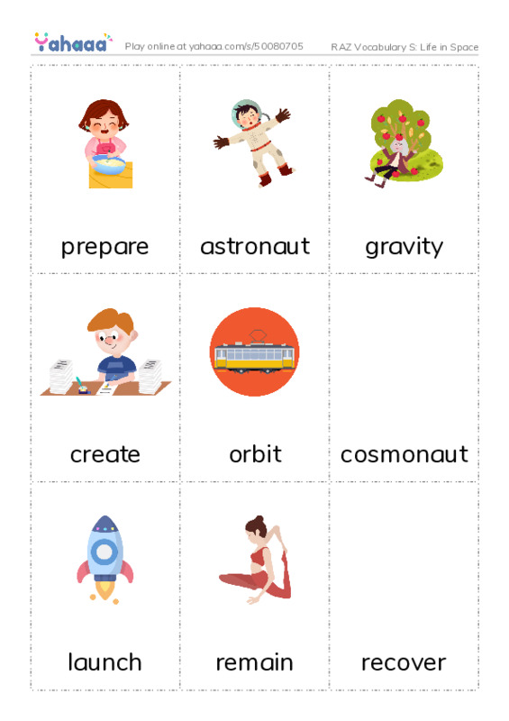 RAZ Vocabulary S: Life in Space PDF flaschards with images