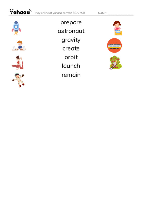 RAZ Vocabulary S: Life in Space PDF three columns match words