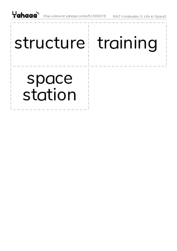 RAZ Vocabulary S: Life in Space2 PDF two columns flashcards