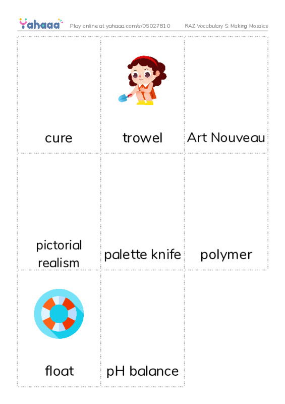 RAZ Vocabulary S: Making Mosaics PDF flaschards with images