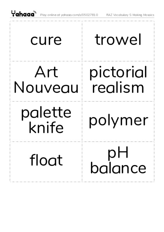RAZ Vocabulary S: Making Mosaics PDF two columns flashcards