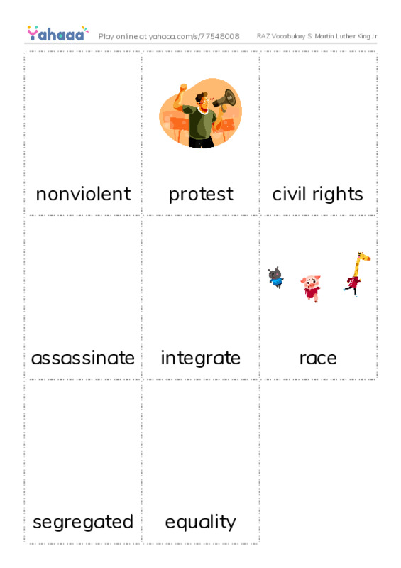 RAZ Vocabulary S: Martin Luther King Jr PDF flaschards with images