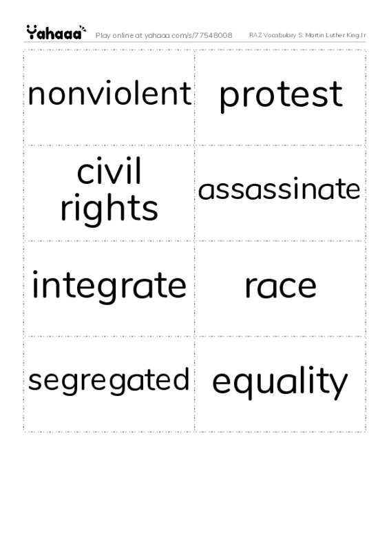 RAZ Vocabulary S: Martin Luther King Jr PDF two columns flashcards