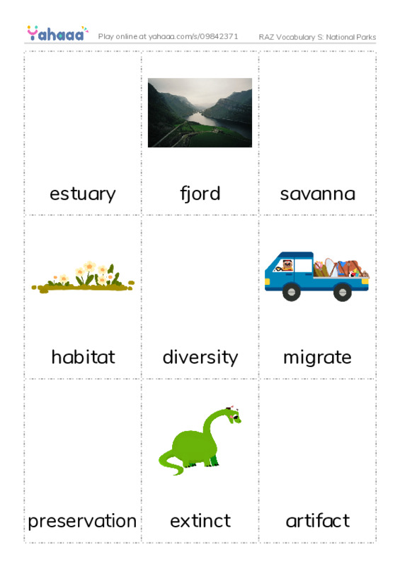 RAZ Vocabulary S: National Parks PDF flaschards with images