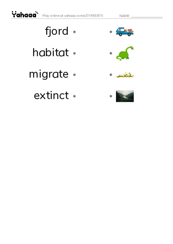 RAZ Vocabulary S: National Parks PDF link match words worksheet