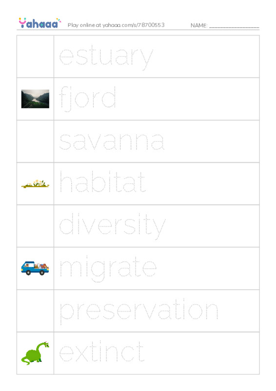 RAZ Vocabulary S: National Parks PDF one column image words