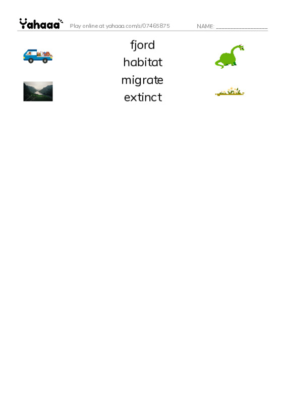 RAZ Vocabulary S: National Parks PDF three columns match words