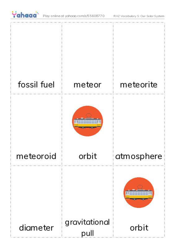 RAZ Vocabulary S: Our Solar System PDF flaschards with images