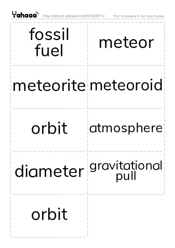 RAZ Vocabulary S: Our Solar System PDF two columns flashcards