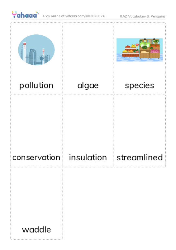 RAZ Vocabulary S: Penguins PDF flaschards with images