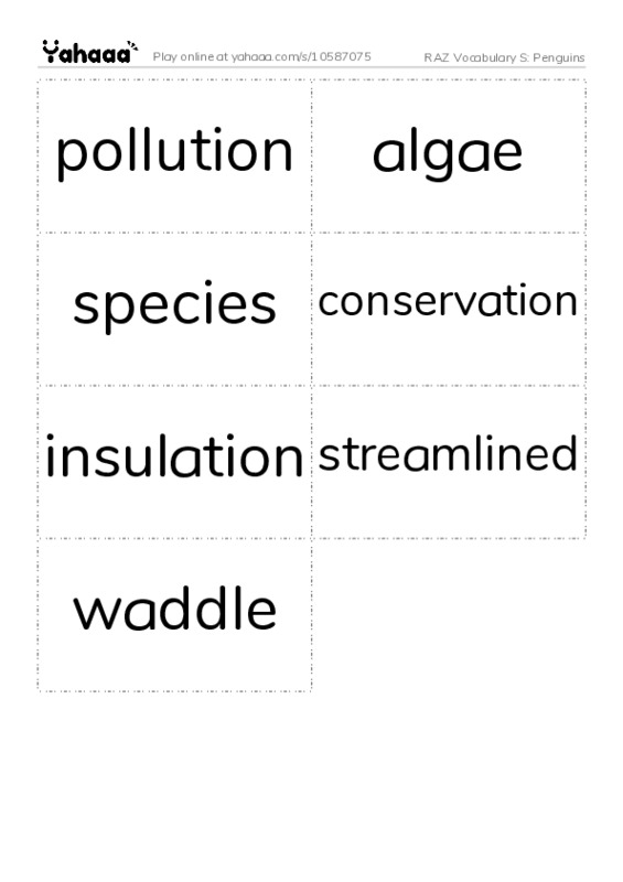 RAZ Vocabulary S: Penguins PDF two columns flashcards