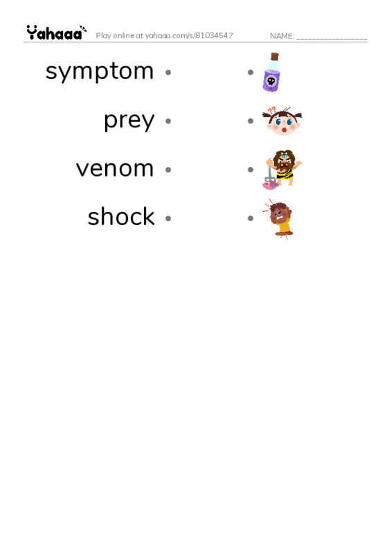 RAZ Vocabulary S: Snakebite PDF link match words worksheet