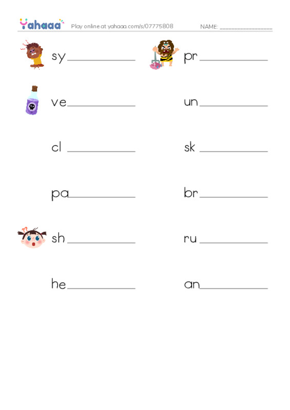 RAZ Vocabulary S: Snakebite PDF worksheet writing row