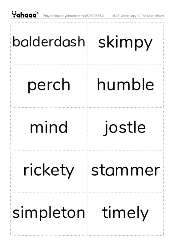 RAZ Vocabulary S: The Moon Bowl PDF two columns flashcards
