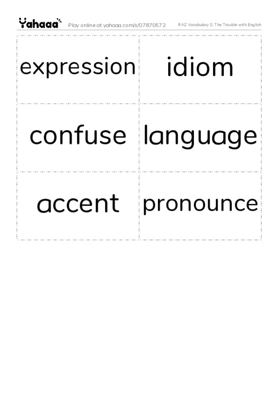 RAZ Vocabulary S: The Trouble with English PDF two columns flashcards