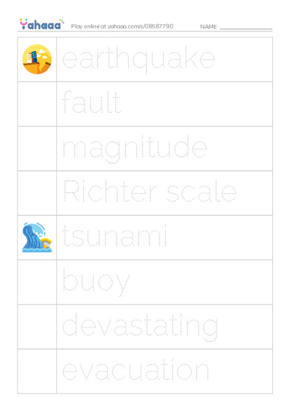 RAZ Vocabulary S: Tsunamis PDF one column image words