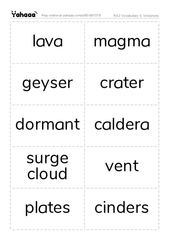 RAZ Vocabulary S: Volcanoes PDF two columns flashcards