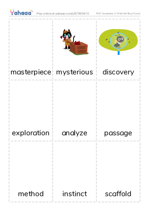 RAZ Vocabulary S: What the Boys Found PDF flaschards with images