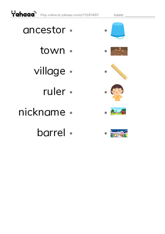 RAZ Vocabulary S: Whats in a Name PDF link match words worksheet