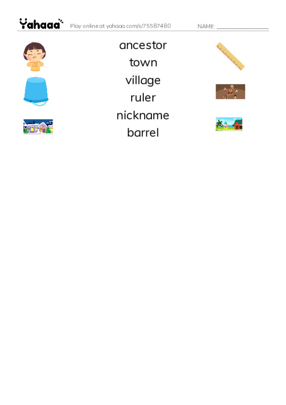 RAZ Vocabulary S: Whats in a Name PDF three columns match words