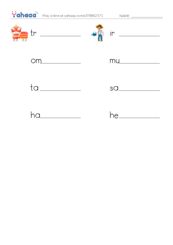 RAZ Vocabulary S: Wheeling the Snake PDF worksheet writing row