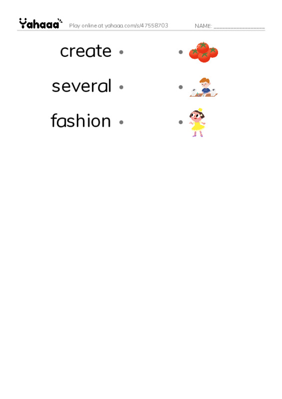 RAZ Vocabulary S: Wild and Wacky World of Wigs PDF link match words worksheet