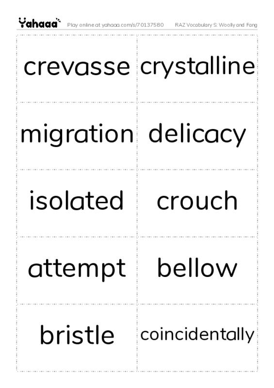 RAZ Vocabulary S: Woolly and Fang PDF two columns flashcards