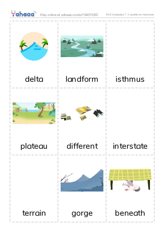 RAZ Vocabulary T: A Landforms Adventure PDF flaschards with images
