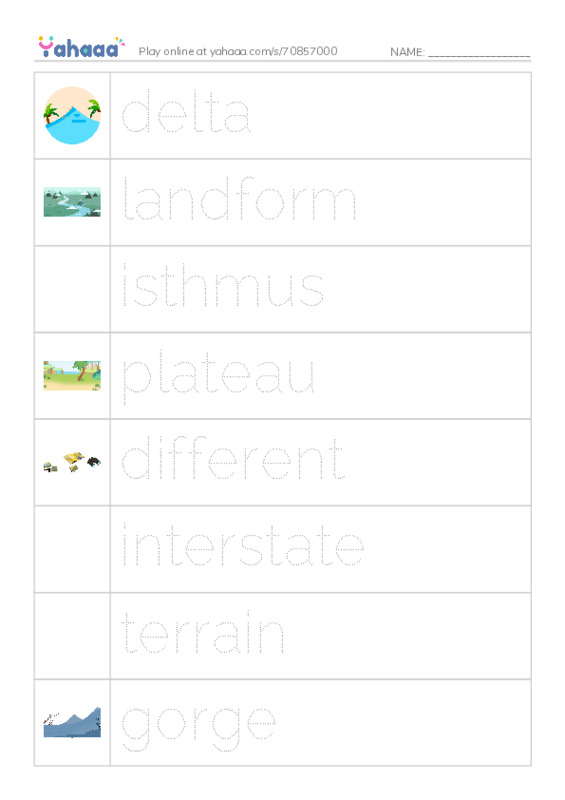 RAZ Vocabulary T: A Landforms Adventure PDF one column image words