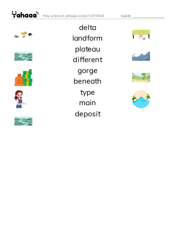 RAZ Vocabulary T: A Landforms Adventure PDF three columns match words