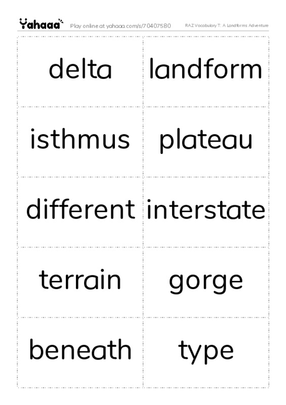 RAZ Vocabulary T: A Landforms Adventure PDF two columns flashcards