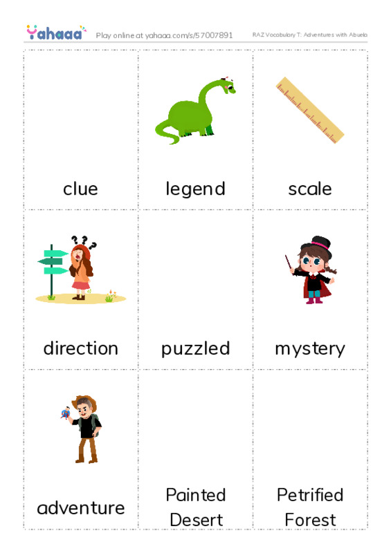 RAZ Vocabulary T: Adventures with Abuela PDF flaschards with images