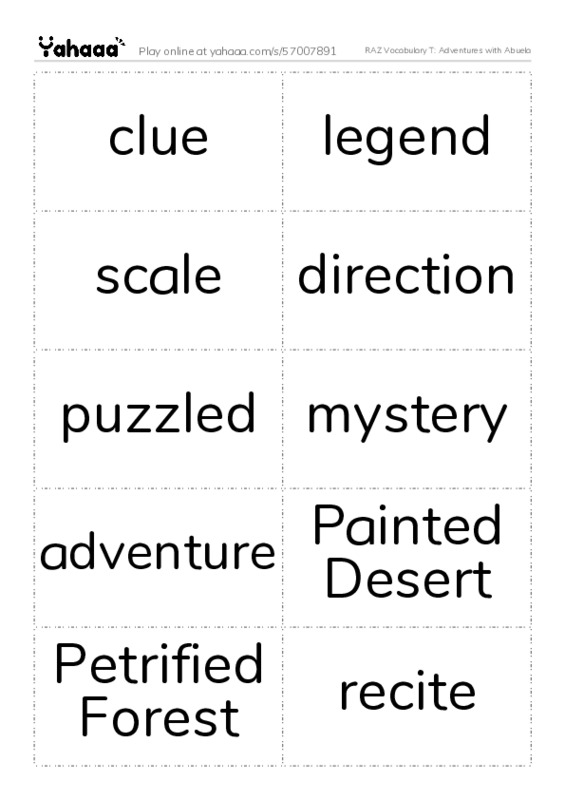 RAZ Vocabulary T: Adventures with Abuela PDF two columns flashcards