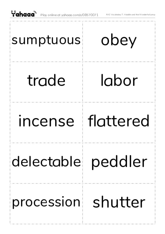 RAZ Vocabulary T: Aladdin and the Wonderful Lamp PDF two columns flashcards