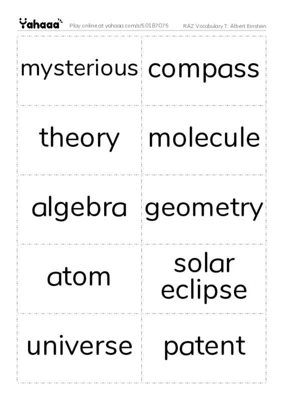RAZ Vocabulary T: Albert Einstein PDF two columns flashcards