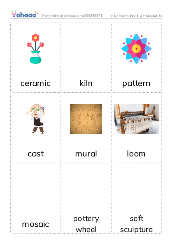 RAZ Vocabulary T: Art Around Us PDF flaschards with images