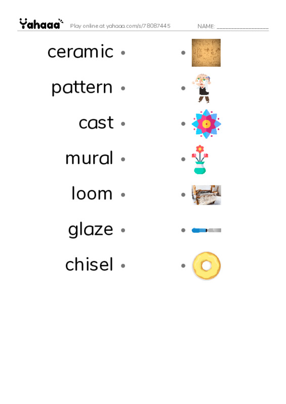 RAZ Vocabulary T: Art Around Us PDF link match words worksheet