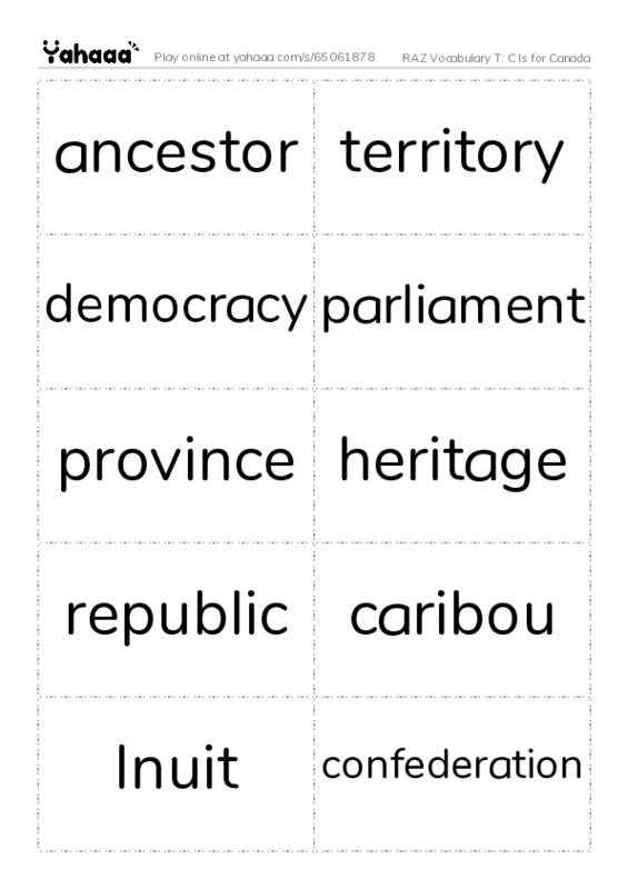 RAZ Vocabulary T: C Is for Canada PDF two columns flashcards