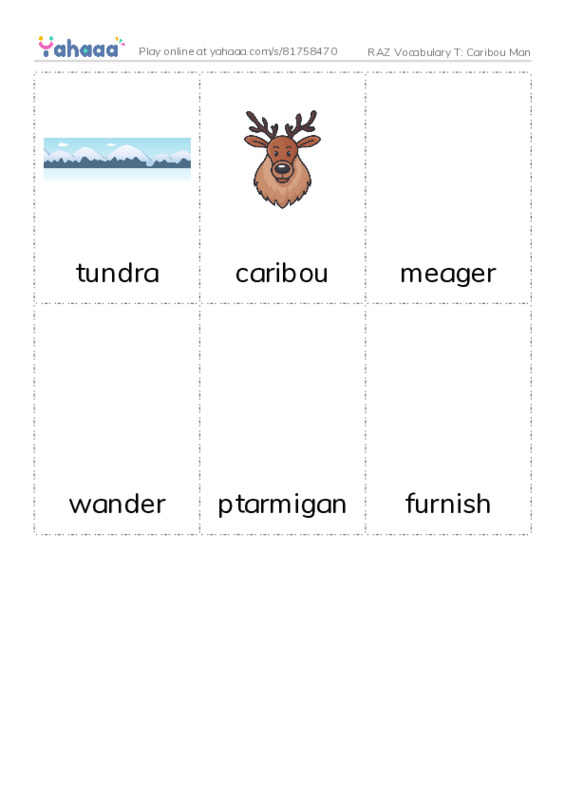 RAZ Vocabulary T: Caribou Man PDF flaschards with images