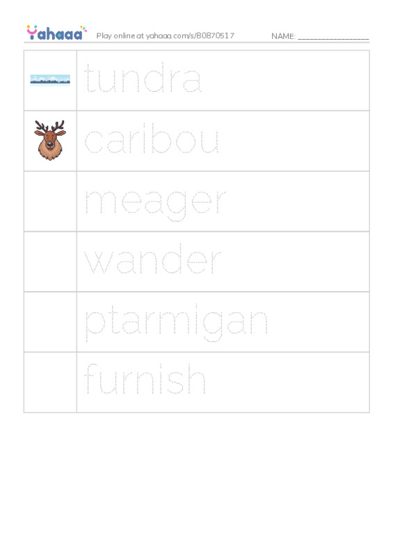RAZ Vocabulary T: Caribou Man PDF one column image words