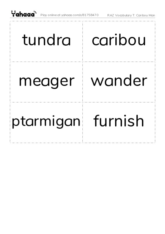 RAZ Vocabulary T: Caribou Man PDF two columns flashcards
