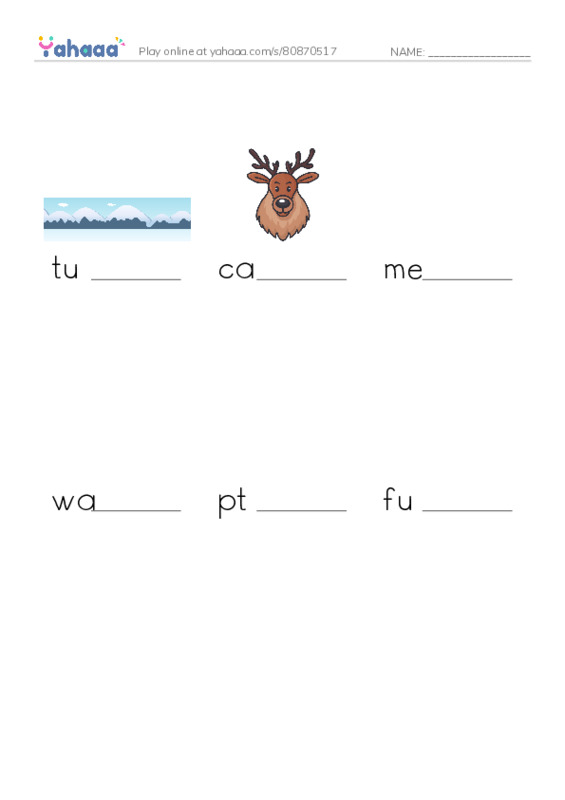 RAZ Vocabulary T: Caribou Man PDF worksheet to fill in words gaps