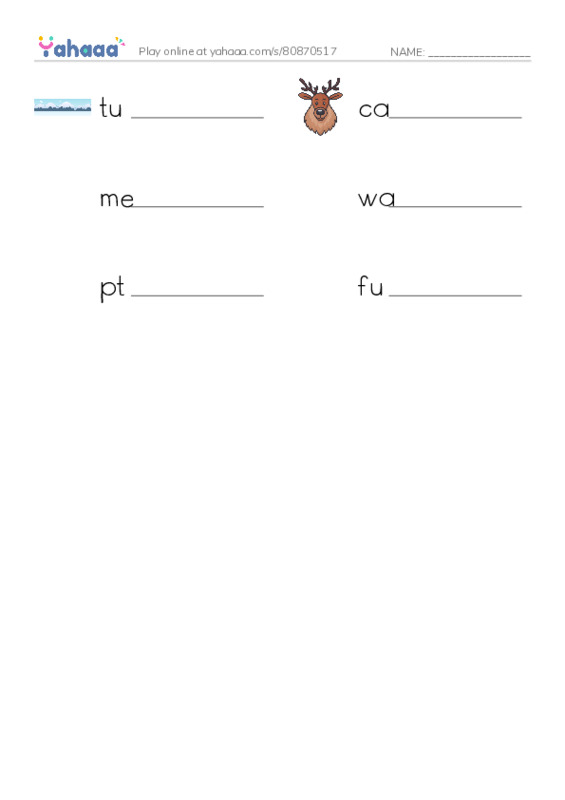 RAZ Vocabulary T: Caribou Man PDF worksheet writing row