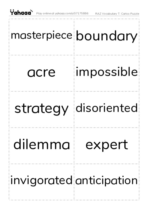 RAZ Vocabulary T: Carlos Puzzle PDF two columns flashcards