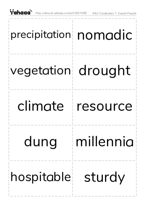 RAZ Vocabulary T: Desert People PDF two columns flashcards