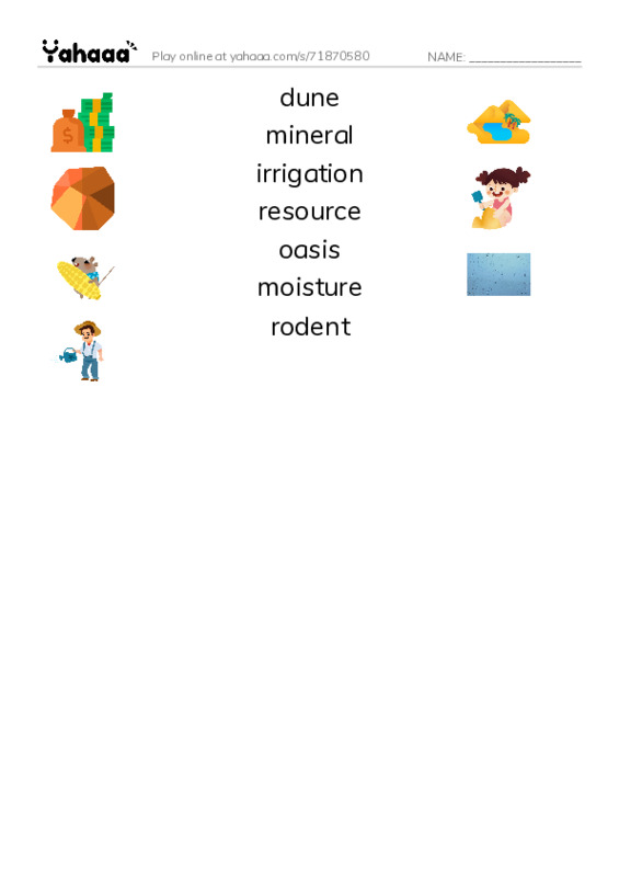 RAZ Vocabulary T: Deserts Dry PDF three columns match words