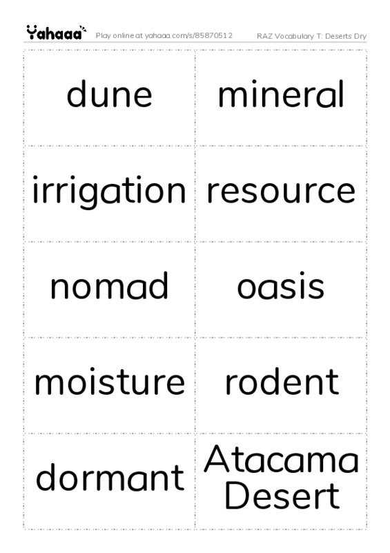 RAZ Vocabulary T: Deserts Dry PDF two columns flashcards