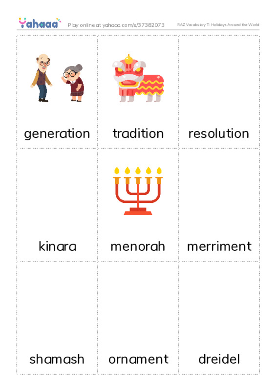 RAZ Vocabulary T: Holidays Around the World PDF flaschards with images