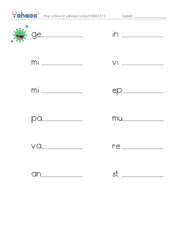 RAZ Vocabulary T: InFLUenza PDF worksheet writing row